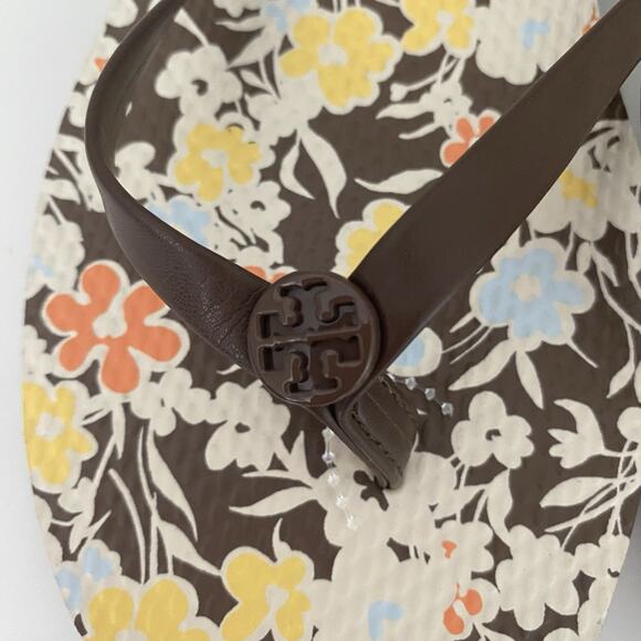 NWOB Tory Burch Soho Reverie Walnut Brown Floral Thin Flip Flops Sandal Flat 9 - Picture 7 of 11